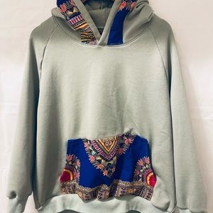 Light Green thick winter hoodie with African print